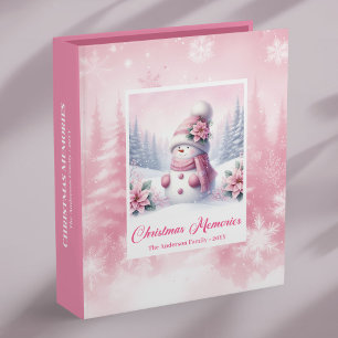 Sparkling Pink Snowman Christmas Photo Memory Ring Binder