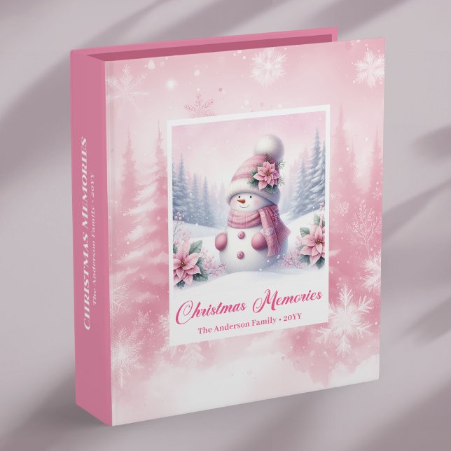 Sparkling Pink Snowman Christmas Photo Memory Ring Binder (Sparkling Pink Snowman Christmas Memory Ring Binder)