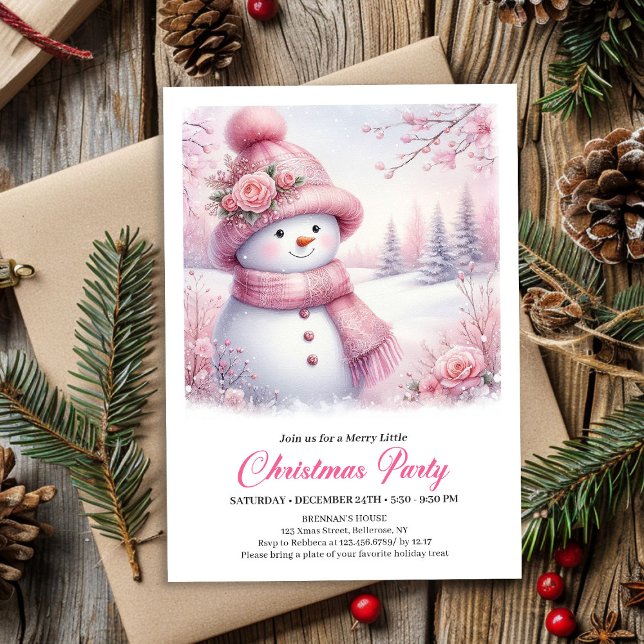 Sparkling Pink Snowman Kids Christmas Invite Digit (Sparkling Pink Snowman Kids Christmas Invite Digital File)
