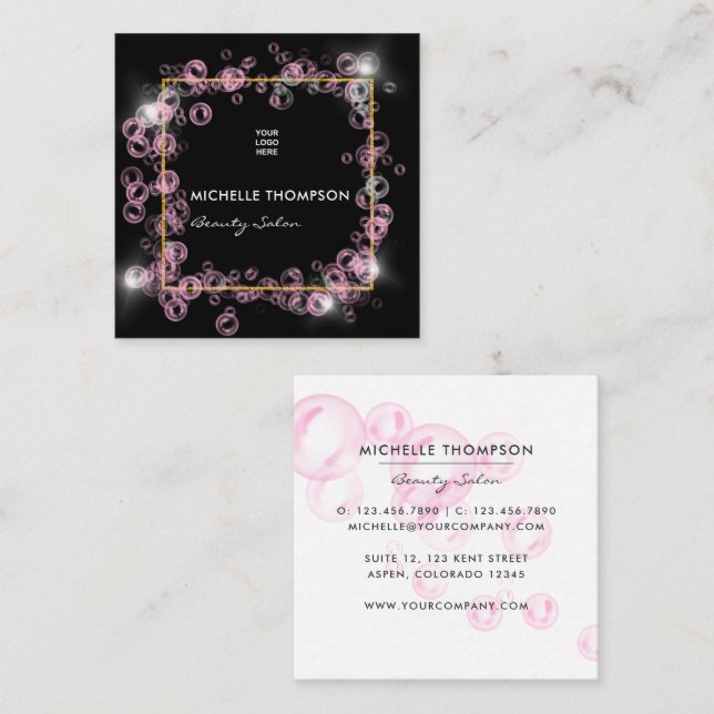  Sparkling Pink Soap Bubble Beauty Industry  Square Business Card (Front/Back)
