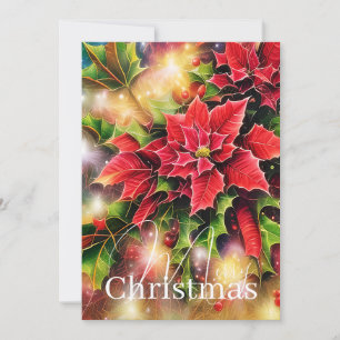 Sparkling poinsettia and holly budget Christmas Holiday Card