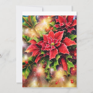 Sparkling poinsettia and holly budget Christmas Holiday Card