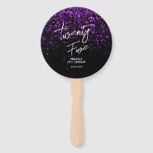 Sparkling Purple Glitter Black Any Age Birthday Hand Fan
