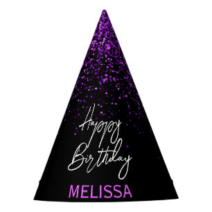 Sparkling Purple Glitter Black Any Age Birthday Party Hat