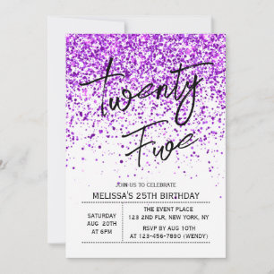 Sparkling Purple Glitter White Any Age Birthday Invitation