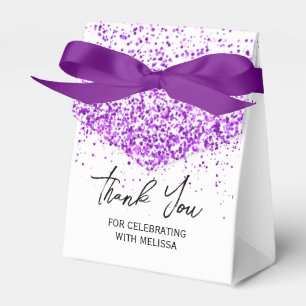 Sparkling Purple Glitter White Birthday Thank You Favor Box