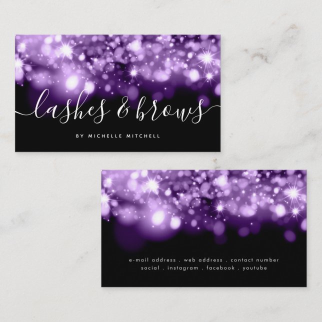 Sparkling Purple Lights Lashes & Brows  Business Card (Front/Back)