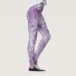 Sparkling Purple Snowflake Pattern Leggings