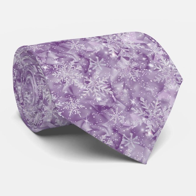 Sparkling Purple Snowflake Pattern Tie (Rolled)