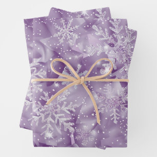 Sparkling Purple Snowflake Pattern Wrapping Paper Sheet