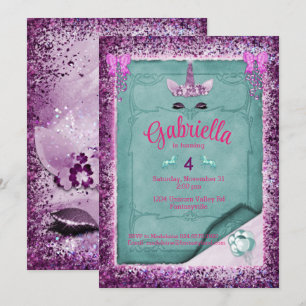 Sparkling Purple Unicorn Birthday Invitation