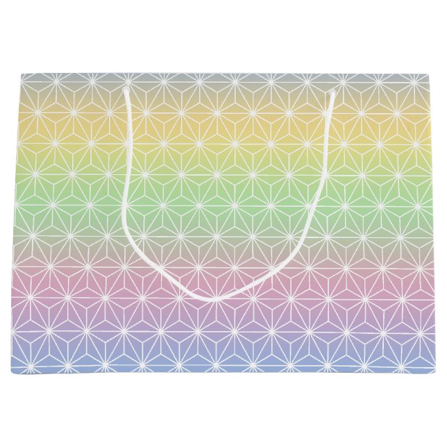 Sparkling Rainbow Asanoha Geometric Pattern Large Gift Bag (Front)