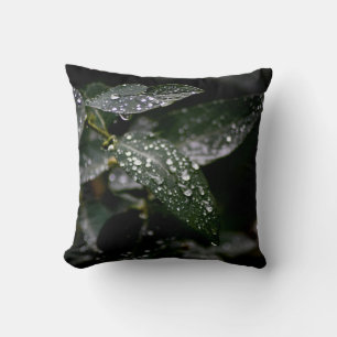 Sparkling Raindrop Leaf Throw Pillow