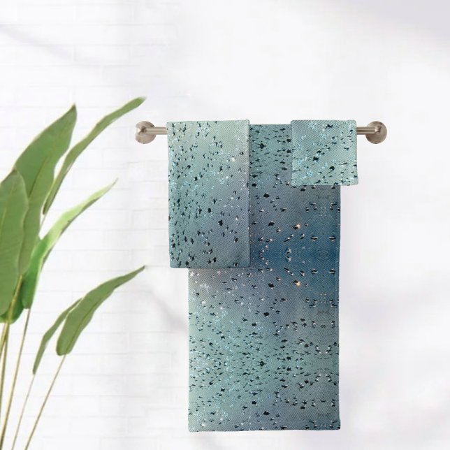 Sparkling Raindrops Teal Aqua Blue Bath Towel Set (Creator Uploaded)