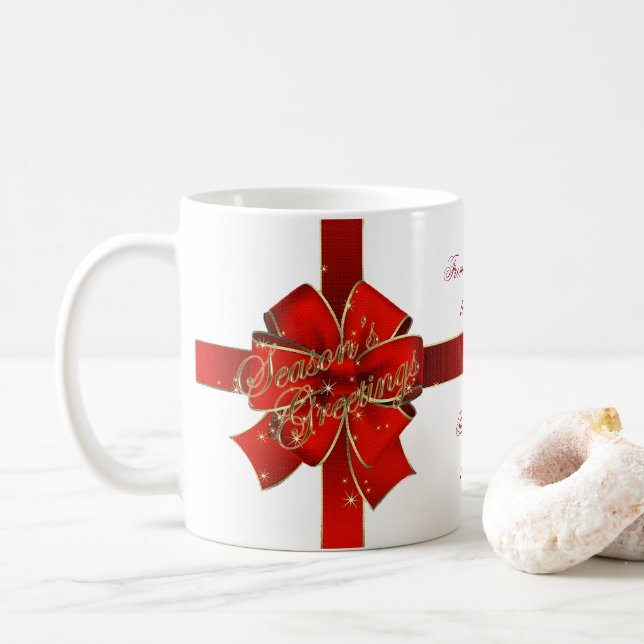 Sparkling Red Bow Season's Greetings Mug (With Donut)