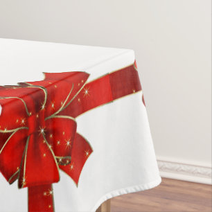 Sparkling Red Bow Season's Greetings Table Cloth