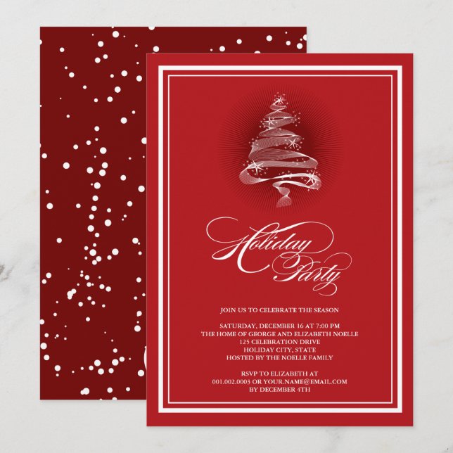 Sparkling Red Christmas Tree Holiday Party Invite (Front/Back)