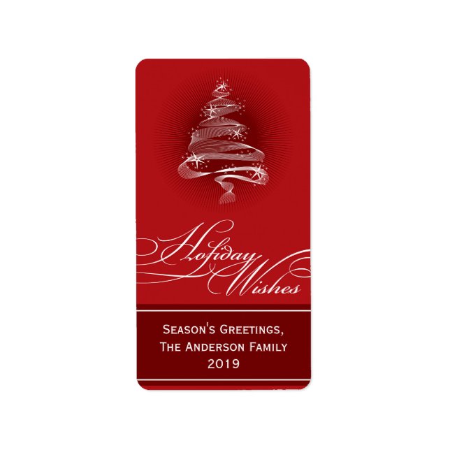 Sparkling Red Christmas Tree Swirls Holiday Gift T Label (Front)