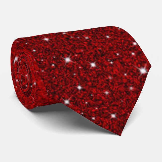 Sparkling Red Glitter & Stars Elegant Neck Tie (Rolled)