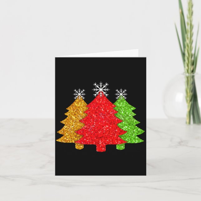 Sparkling Red Gold Green Christmas Tree Snowflake  Card (Front)