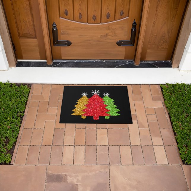 Sparkling red gold green Christmas tree snowflake Doormat (Outdoor)