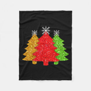 Sparkling Red Gold Green Christmas Tree Snowflake Fleece Blanket