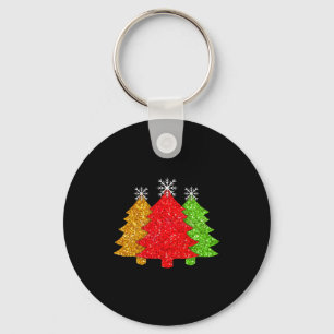 Sparkling Red Gold Green Christmas Tree Snowflake Keychain