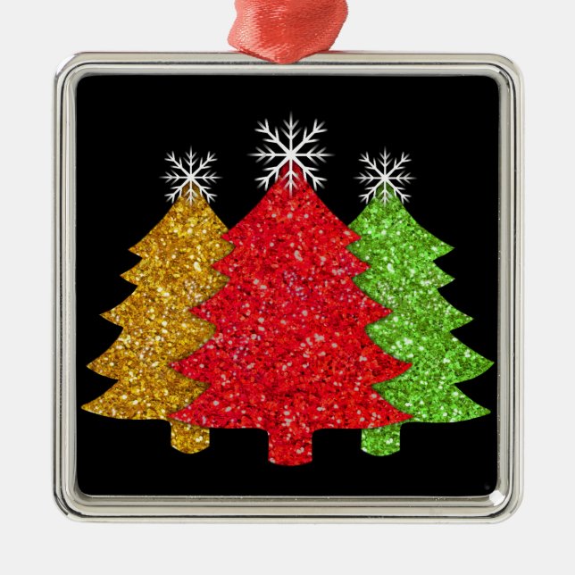 Sparkling red gold green Christmas tree snowflake Metal Ornament (Front)