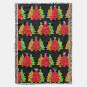 Sparkling red gold green Christmas tree snowflake Throw Blanket
