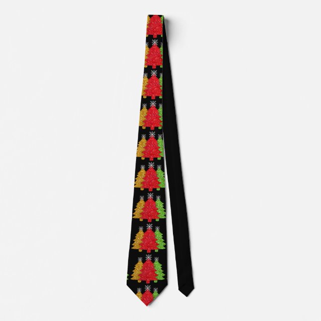 Sparkling red gold green Christmas tree snowflake Tie (Front)