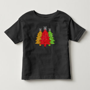Sparkling red gold green Christmas tree snowflake Toddler T-shirt
