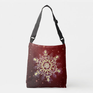 Sparkling Red & Gold Snowflake Christmas Crossbody Bag