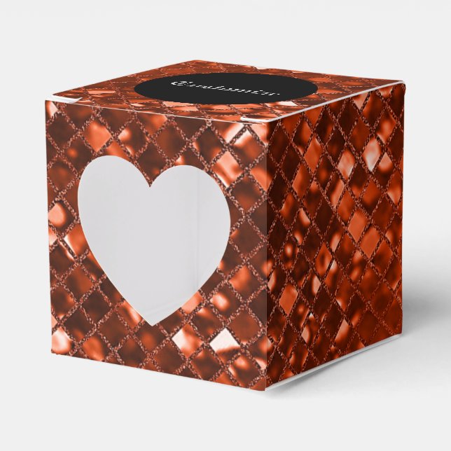 Sparkling Red Mosaic Pattern Heart Favour Box (Front Side)