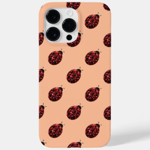 Sparkling red sparkles Ladybug pattern peach Case-Mate iPhone 14 Pro Max Case