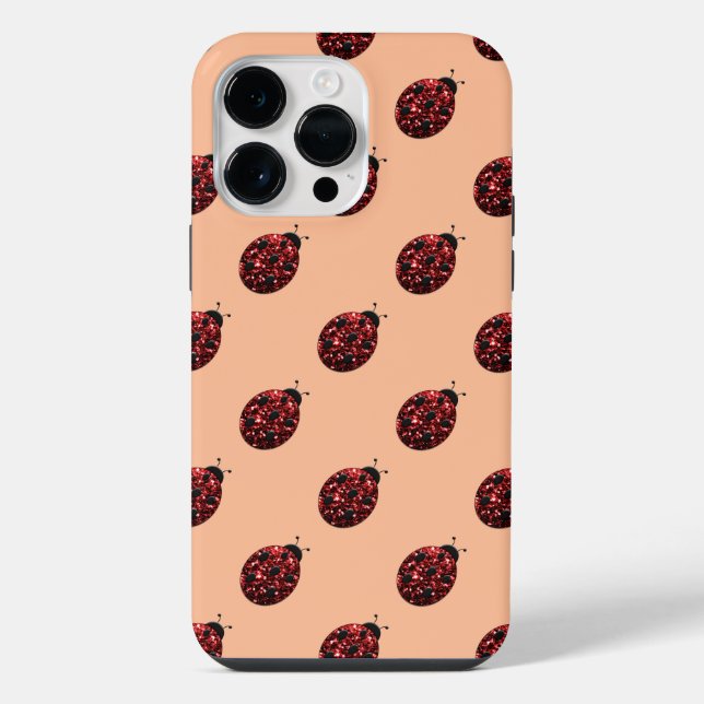 Sparkling red sparkles Ladybug pattern peach iPhone Case (Back)