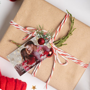 Sparkling Red Star Merry Bright Christmas Gift Tags