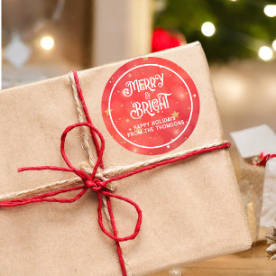 Sparkling Red Star Merry & Bright Classic Round Sticker