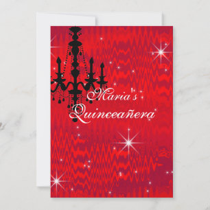 Sparkling Red with Chandelier a Stars Quinceanera Invitation