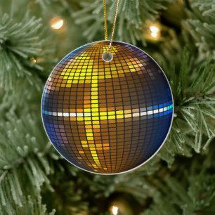Sparkling Retro Disco Ball Mosaic Holiday Art Ceramic Ornament
