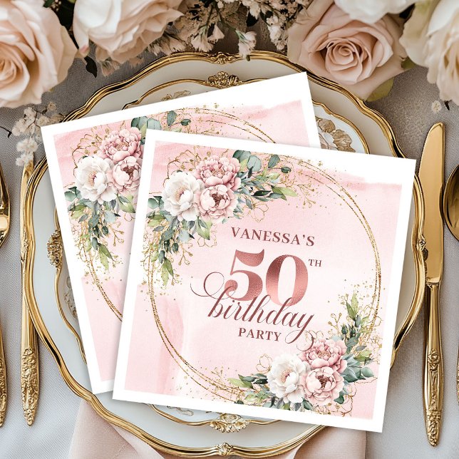 Sparkling Rose Gold Blush Flowers 50th Birthday  Napkin (Sparkling Rose Gold Blush Flowers 50th Birthday Dinner Napkins

)