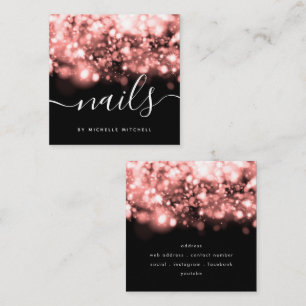 Sparkling Rose Gold Lights Nails Technician  Square Business Card