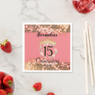 Sparkling Rose Gold Quinceañera Princess Spanish Napkin