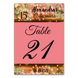 Sparkling Rose Gold Quinceañera Princess Spanish Table Number
