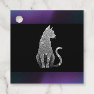 Sparkling Silver Cat Favour Tags