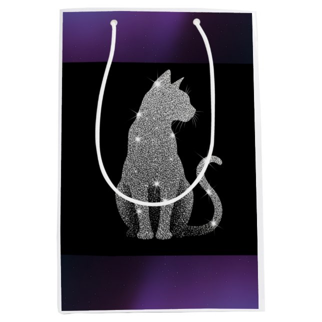 Sparkling Silver Cat Medium Gift Bag (Front)