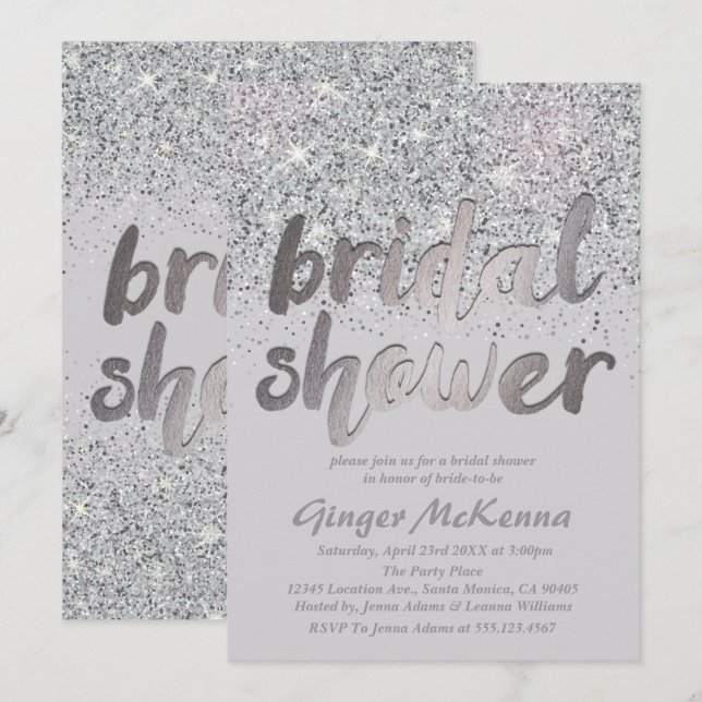 Sparkling Silver Glitter Bridal Shower Invitations (Front/Back)
