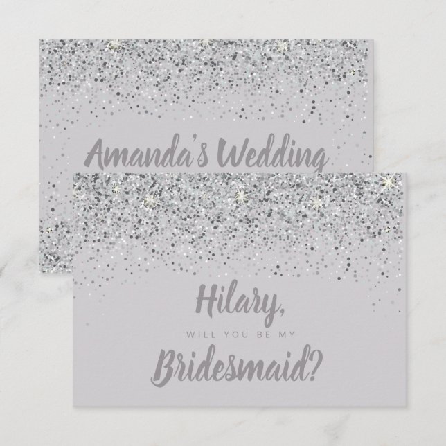 Sparkling Silver Glitter Bridesmaid Card (Front/Back)