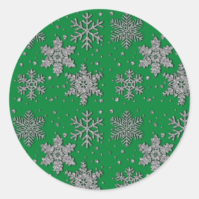 Sparkling silver glitter snowflakes    classic round sticker (Front)