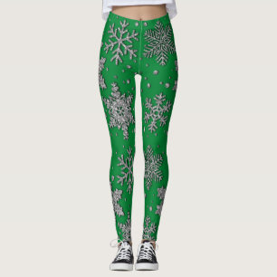 Sparkling silver glitter snowflakes    leggings