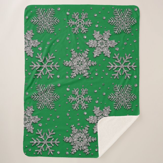 Sparkling silver glitter snowflakes    sherpa blanket (Front)